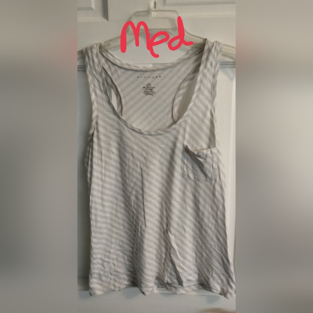 Attitude Casual Striped Tank Top in Gray and White
